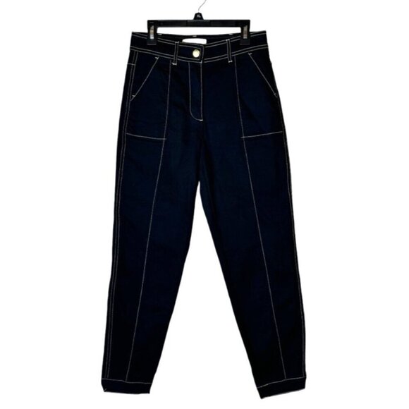 Something Navy Pants Women 4 Black White Contrast Stitching Denim Ankle Jeans - Picture 2 of 10